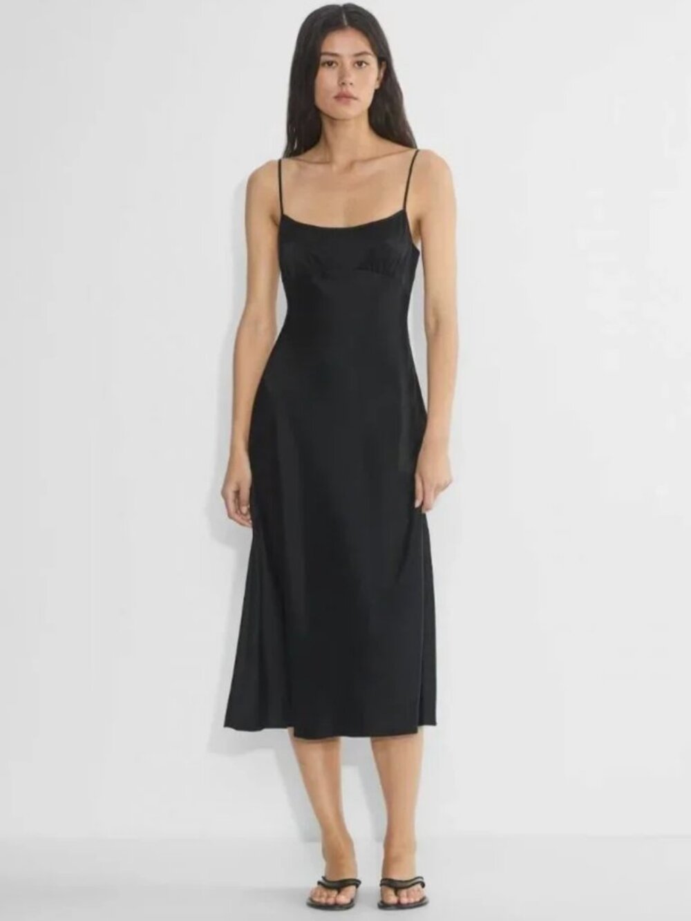 Aritzia Wilfred Toulouse Black Open Back Satin Slip Dress Sz. M NWOT